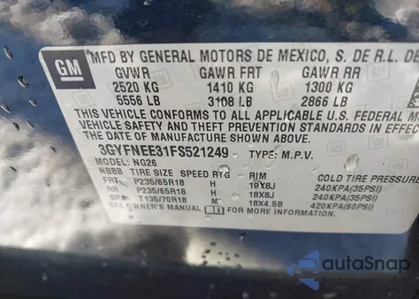 2015 Cadillac Srx Luxury Collection z USA, uszkodzony, nr VIN 3GYFNEE31FS521249